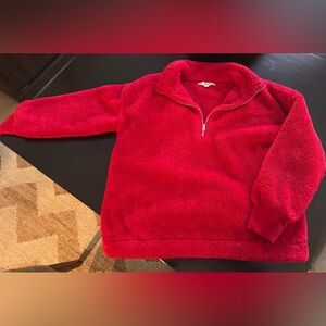 LOFT Women’s Vibrant Red Fleece Zip-Up Sweater